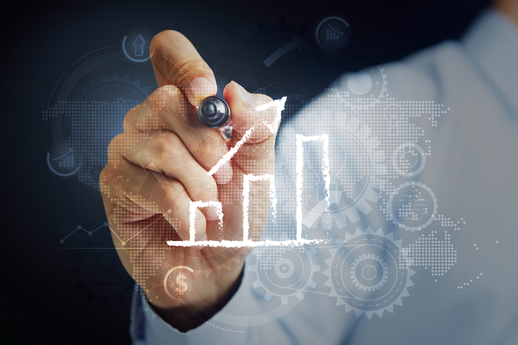 Hand illustrating a bar graph